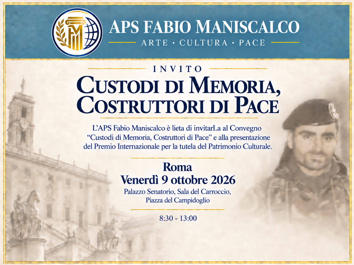 Invito al Convegno di presentazione dell'Associazione Fabio Maniscalco del 9 ottobre a Roma